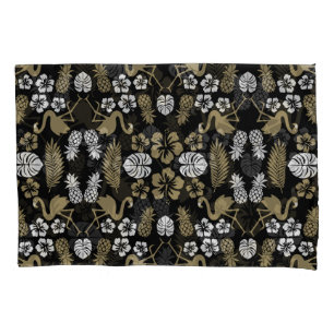 Funda De Cojín Dorado Floral Tropical Patterado