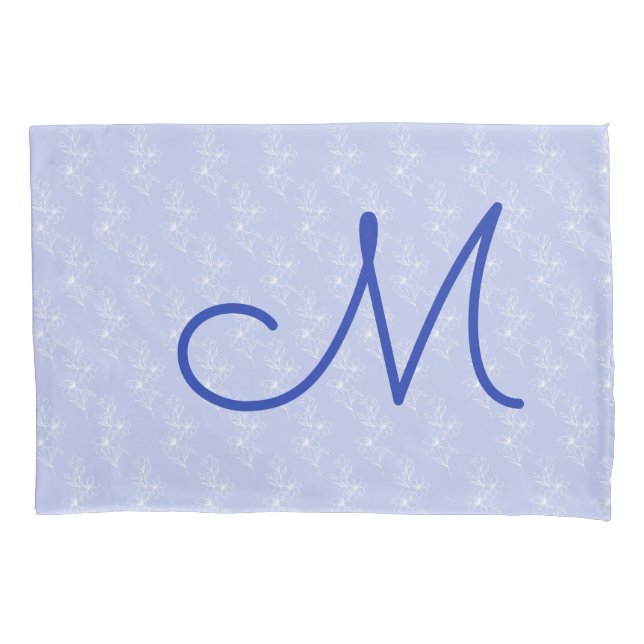 Funda De Cojín Dormitorio Monograma Floral Azul (Anverso)