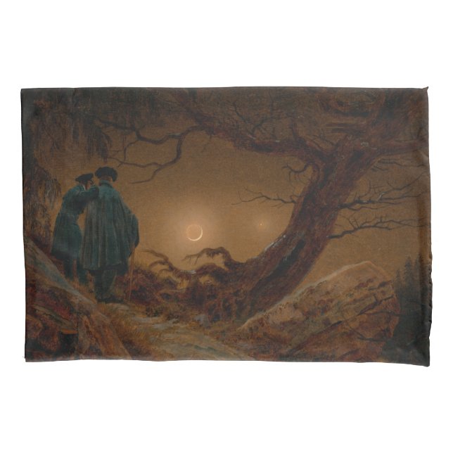 Funda De Cojín Dos hombres contemplando la luna de noche (Anverso-izquierdo)