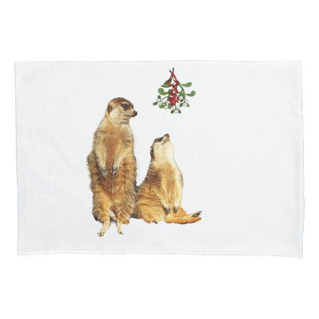 Funda De Cojín Dos Meerkats Cutos Bajo El Mistletoe (Anverso)