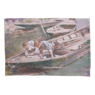 Funda De Cojín Dos niños en un bote (por Theodore Robinson)