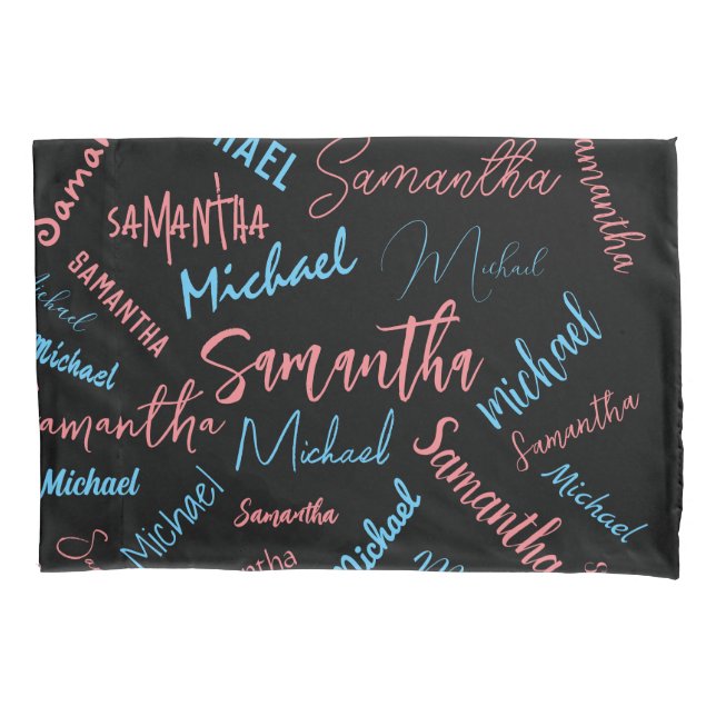 Funda De Cojín Dos nombres parejas patrón monograma azul claro ro (Anverso)