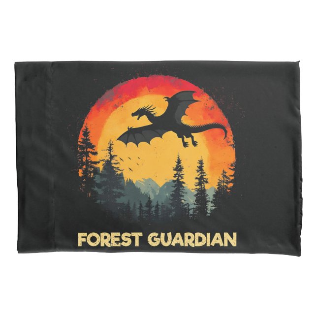 Funda De Cojín Dragón del bosque del atardecer (Anverso)