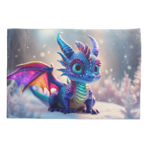 Funda De Cojín Dragón en la nieve.