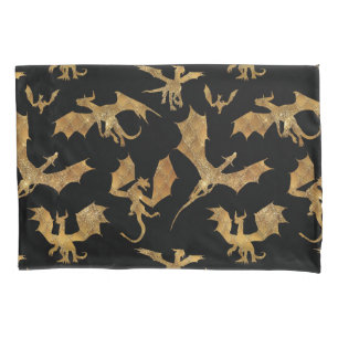 Funda De Cojín Dragón negro y oro 