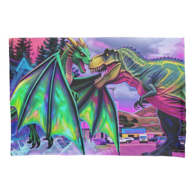 Funda De Cojín Dragón Verde vs Dinosaurio (Anverso)