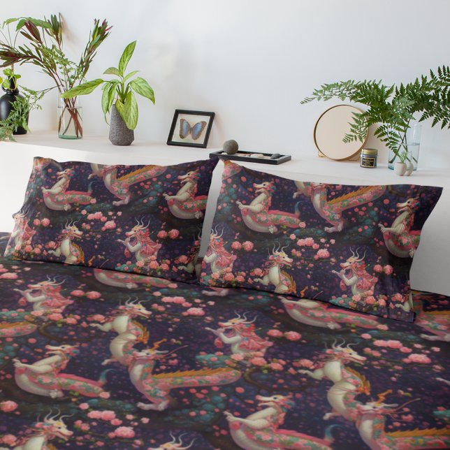 Funda De Cojín Dragones florales caprichosos (Subido por el creador)