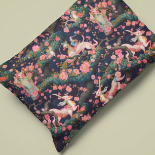 Funda De Cojín Dragones rosas y flores de cerezo