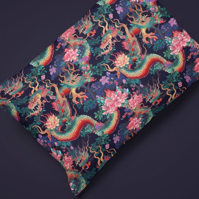 Funda De Cojín Dragones y flores de neón (Subido por el creador)