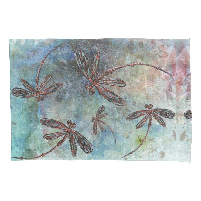 Funda De Cojín Dragonflies en bronce en un cielo estrellado (Anverso)