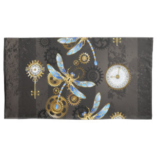 Funda De Cojín Dragoniscos de Steampunk sobre fondo rayado marrón