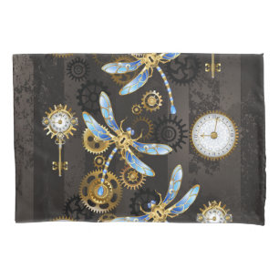 Funda De Cojín Dragoniscos de Steampunk sobre fondo rayado marrón