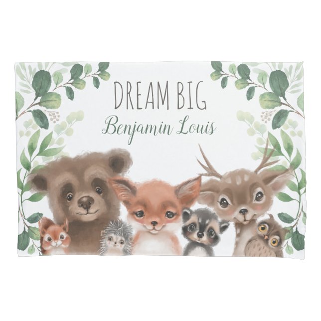 Funda De Cojín Dream Big Woodland Forest Animals Baby Boy Nursery (Anverso)
