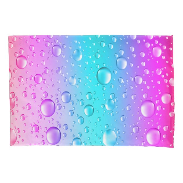 Funda De Cojín Droplas de agua de gradiente azul caliente rosa y  (Anverso)