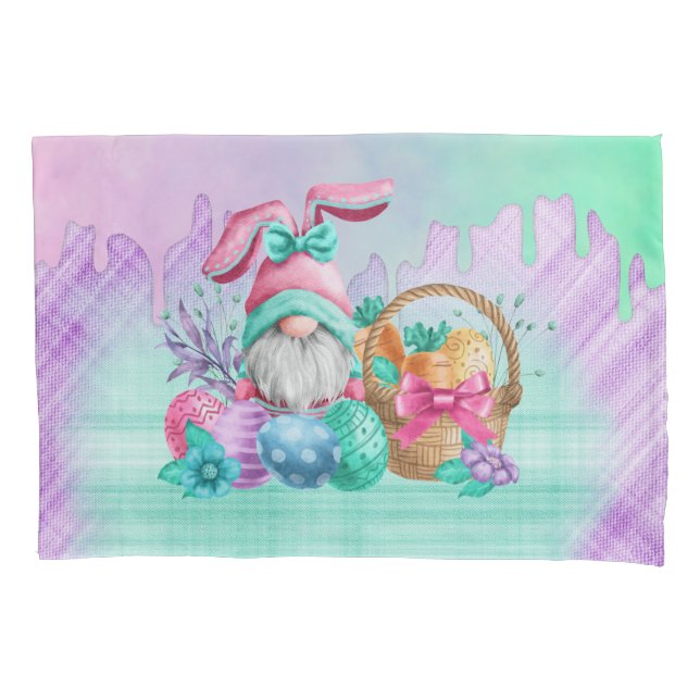 Funda De Cojín Easter Bunny Gnome With Basket Eggs  (Anverso)
