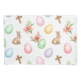 Funda De Cojín Easter Grace – Seamless Pastel Bunny & Cross Patte