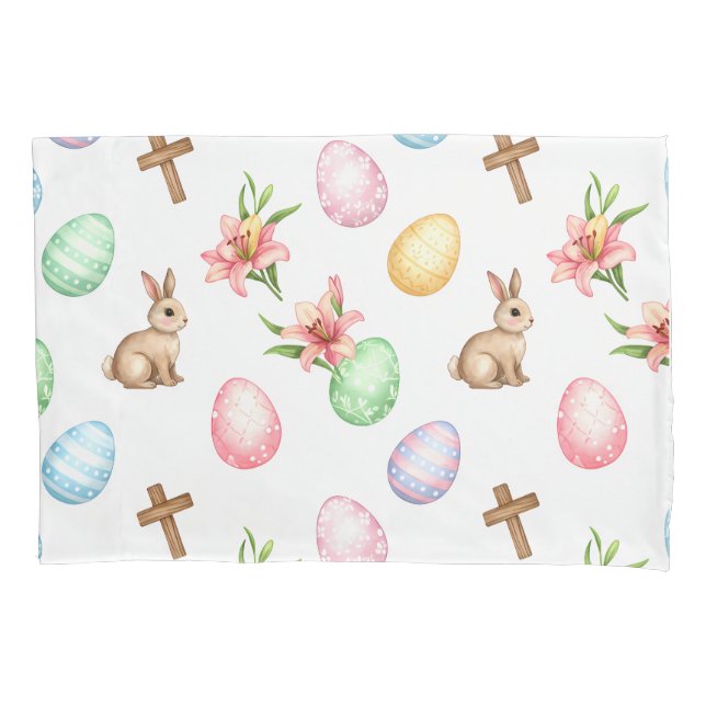 Funda De Cojín Easter Grace – Seamless Pastel Bunny & Cross Patte (Anverso)