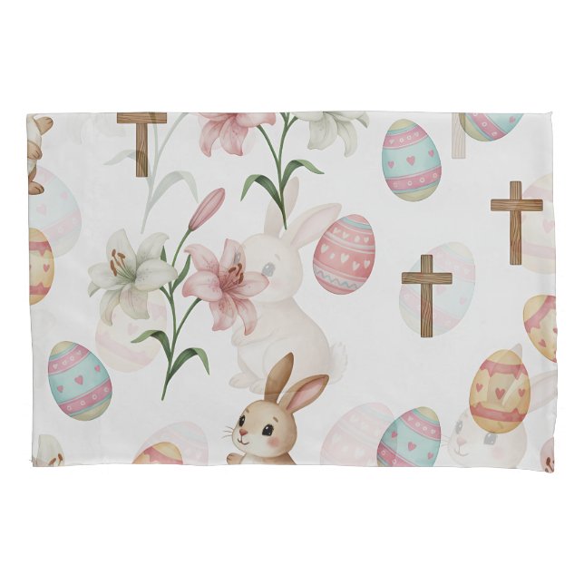 Funda De Cojín Easter Whimsy – Seamless Bunny & Lily Pattern (Anverso)