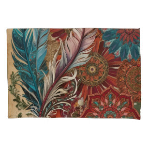 Funda De Cojín Eclectic Boho Chic Mandala con Plumas