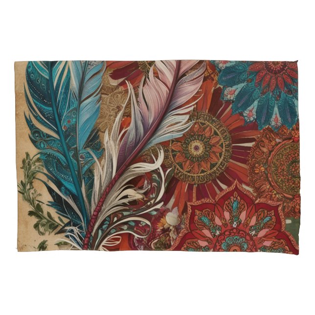Funda De Cojín Eclectic Boho Chic Mandala con Plumas  (Anverso-izquierdo)