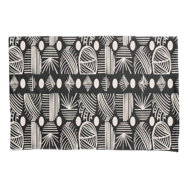 Funda De Cojín El paño tribal caribeño: negro, blanco, (Anverso)