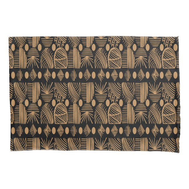 Funda De Cojín El paño tribal caribeño: negro, oro (Anverso)