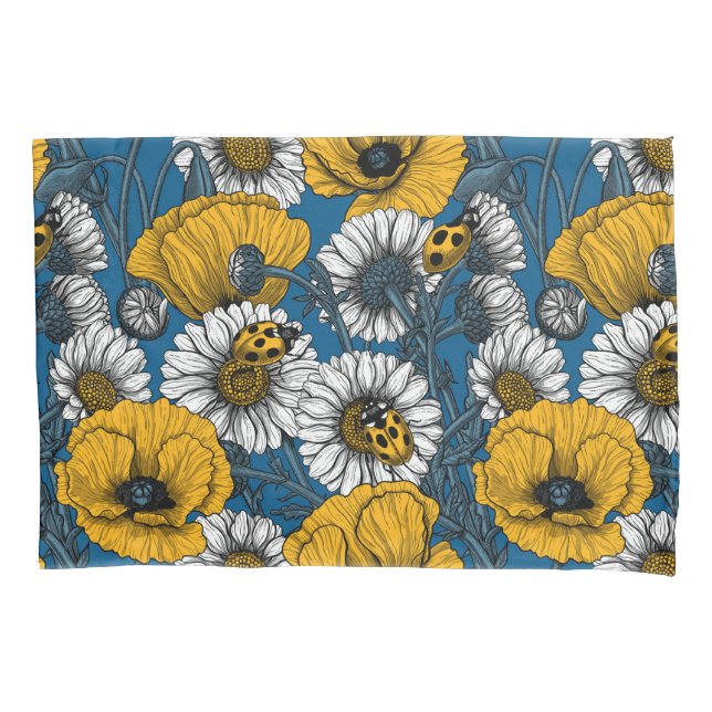 Funda De Cojín El prado en amarillo y azul (Anverso)