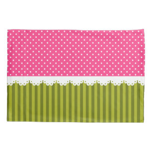 Funda De Cojín El verde rosado lindo del lunar raya el modelo