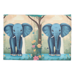 Funda De Cojín Elefante bebé caprichoso azul,