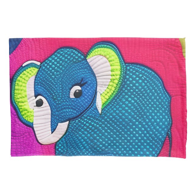 Funda De Cojín Elefante Cute Blue Baby - Diseño Quilt Like (Anverso)