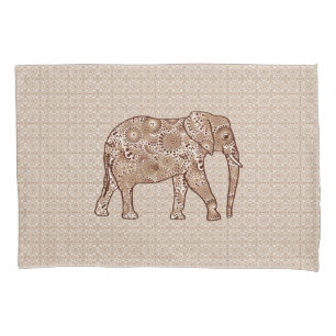 Funda De Cojín elefante de remolino fractal - marrón y taupe