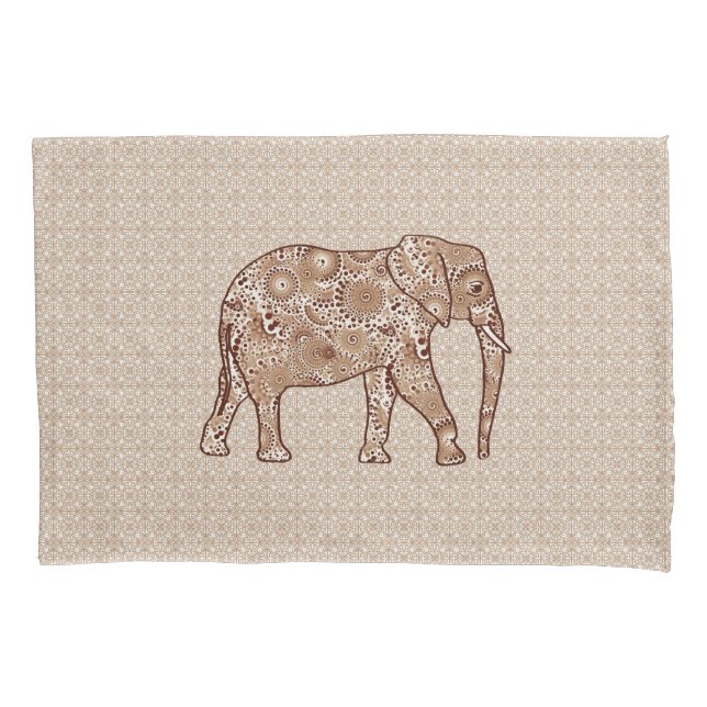 Funda De Cojín elefante de remolino fractal - marrón y taupe (Anverso)