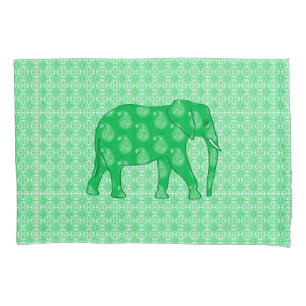 Funda De Cojín elefante paisley - verde jade y blanco