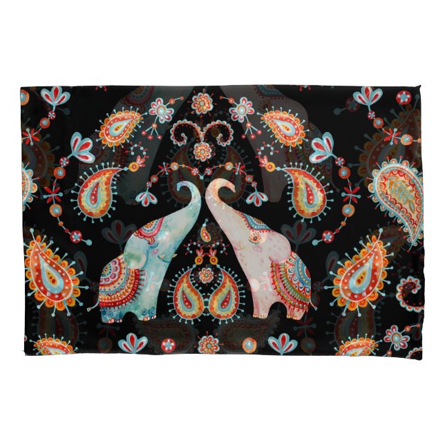 Funda De Cojín Elefante Tribal: Patrón Paisley de acuarela. (Anverso)
