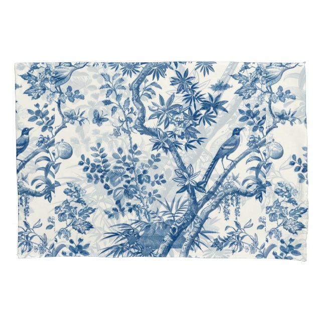 Funda De Cojín Elegancia botánica azul clásica (Anverso-izquierdo)