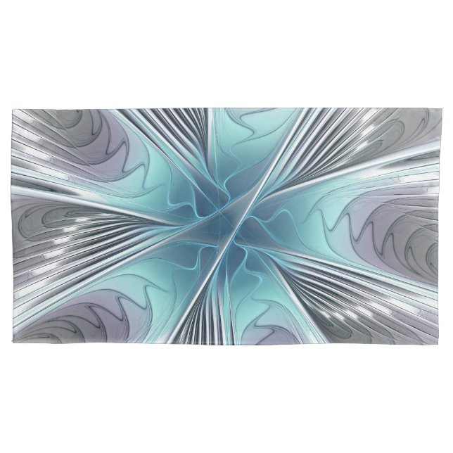 Funda De Cojín Elegancia Flor de Arte Fractal Blanco Gris Azul (Anverso)