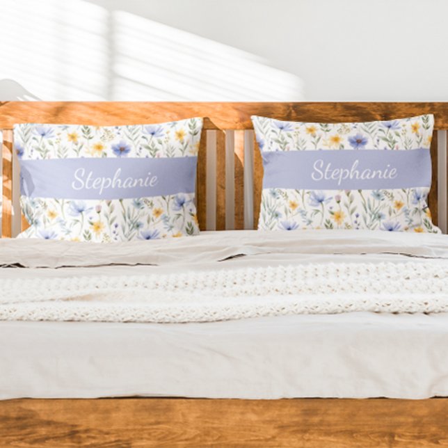 Funda De Cojín Elegant Blue Purple Watercolor Wildflower  (Subido por el creador)