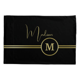 Funda De Cojín Elegant Gold Signature Monogram on Black