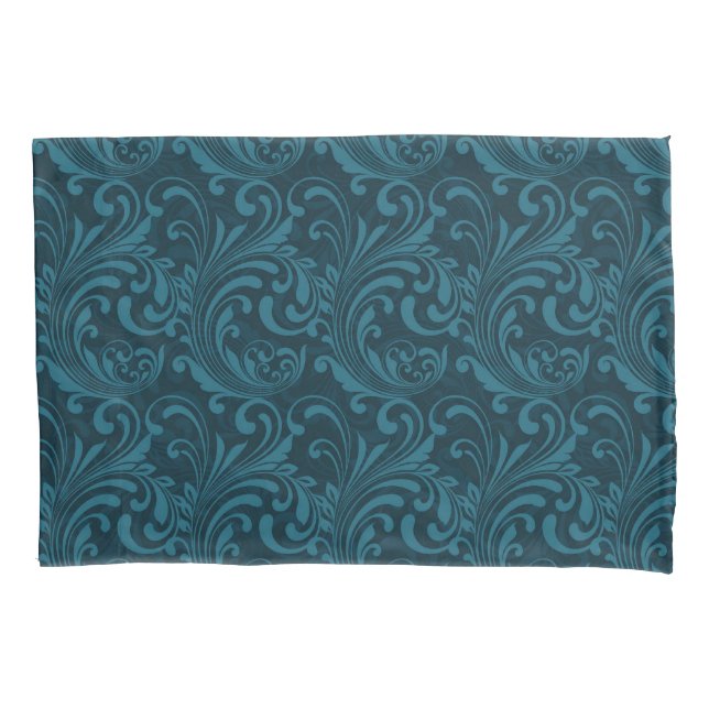 Funda De Cojín Elegant Teal Blue Baroque Floral Pattern  (Anverso)