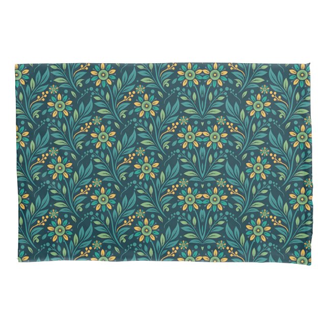 Funda De Cojín Elegant Yellow and Teal Floral Pattern Design (Anverso-izquierdo)