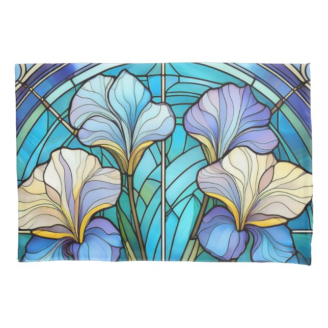 Funda De Cojín Elegante Art Nouveau Botánico Iris Azul Púrpura (Anverso)