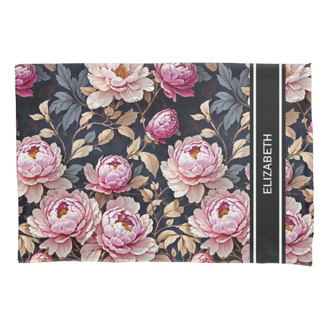 Funda De Cojín Elegante bienvenida Rubor Pink Peony Floral Name (Anverso)