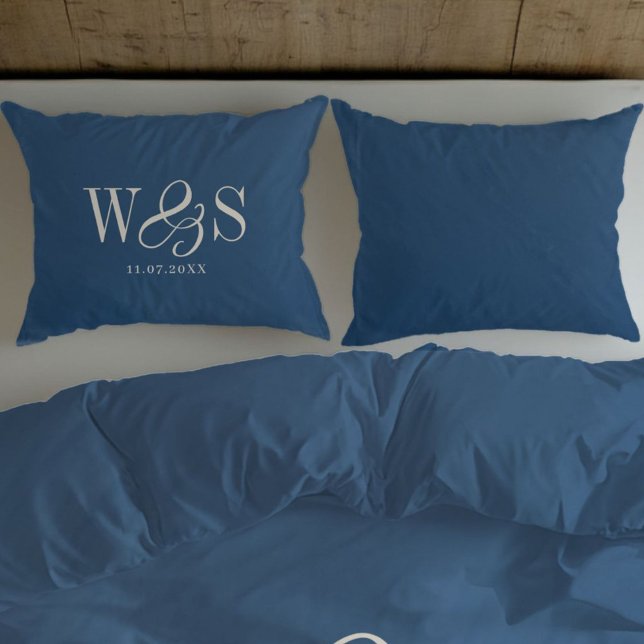 Funda De Cojín Elegante boda inicial azul marino (Subido por el creador)