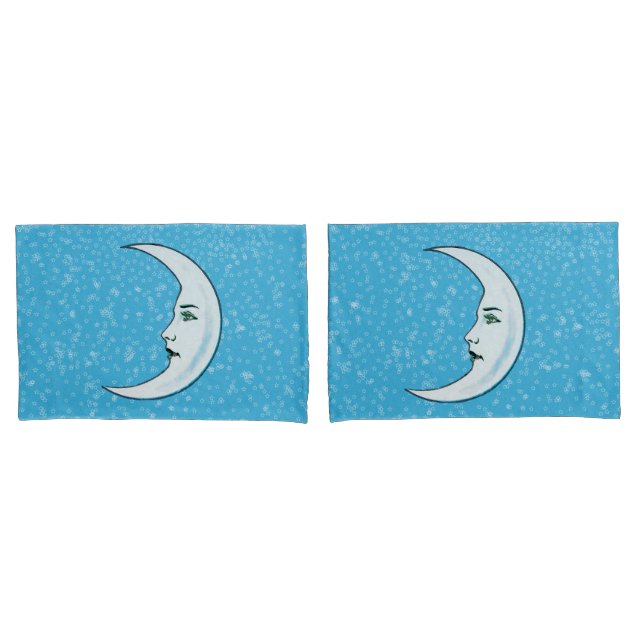 Funda De Cojín Elegante cara blanco Crescent Estrellas lunares Aq (Anverso - Set)