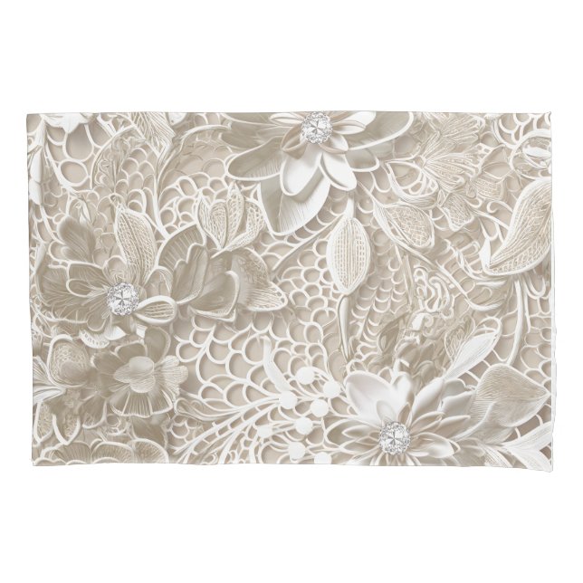 Funda De Cojín Elegante encaje beige con diamante (Anverso)