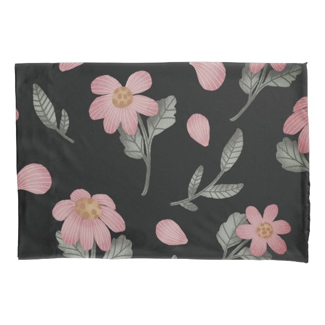 Funda De Cojín Elegante floral verde rosa negro (Anverso)