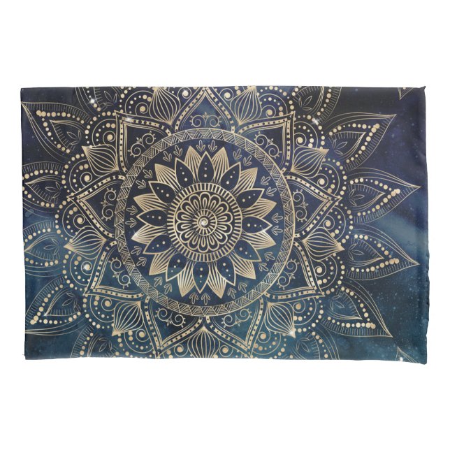 Funda De Cojín Elegante galaxia azul Mandala dorada (Anverso)