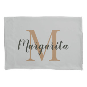 Funda De Cojín Elegante guión negro en monograma marrón