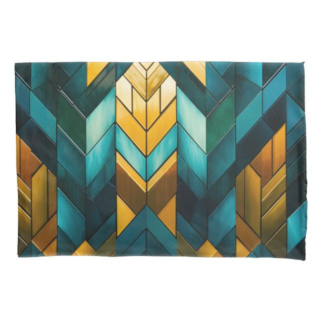 Funda De Cojín Elegante Moderno Abstracto Dorado Verde Geométrico (Anverso)