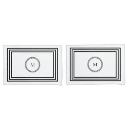 Funda De Cojín Elegante Monograma Minimalista Marco negro